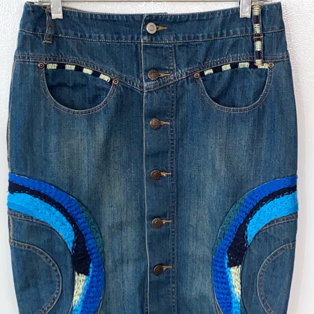 Vintage Y2K Oilily Embroidered Denim Pencil Skirt Sz 4 EVC One Owner